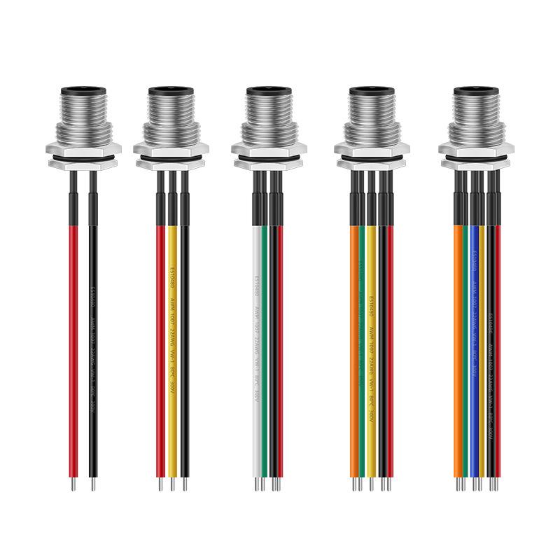 M12 Waterproof Aviation Plug Cable: 2P-6P Multi-Core Sensor Connection with Flange Mount M/F Connector.