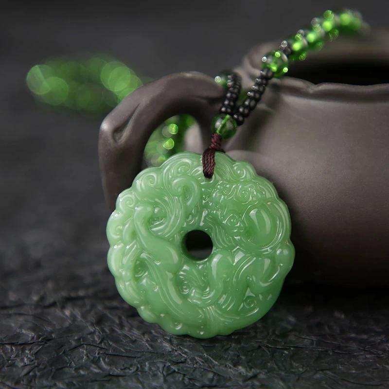 Fashionable green jade hand carved dragon hollow jade pendant necklace talisman lucky jewelry gift