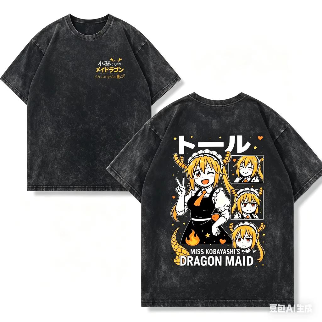 2026 summer Cute Kawaii Anime Tee Kobayashi's Dragon Maid Tohru Winking Dragon Maid Art Y2K Style Cotton T-shirt for Girls