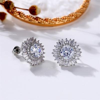 Sterling  Stud Earrings Full Cubic Zirconia Brilliant Wedding Accessories High Quality Ear Piercing Earrings Jewelry
