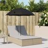 Vidaxl Double Sun Lounger with Cushions and Umbrella, Beige, Poly Rattan