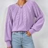 Womens Crew Neck Knit Sweater Long Sleeve Twist Solid Color Fall Winter Versatile Top