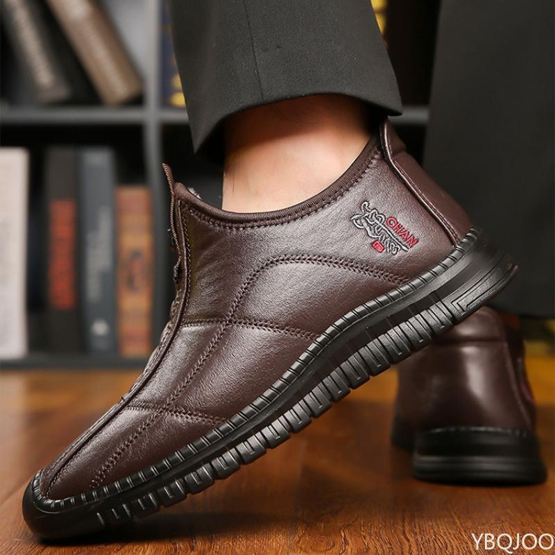 Große Größe Wintermode Plüsch Verdickt Warm Mittelalterliche und Ältere Baumwollstiefel Weiche Sohle Rutschfest Herren Baumwollstiefel