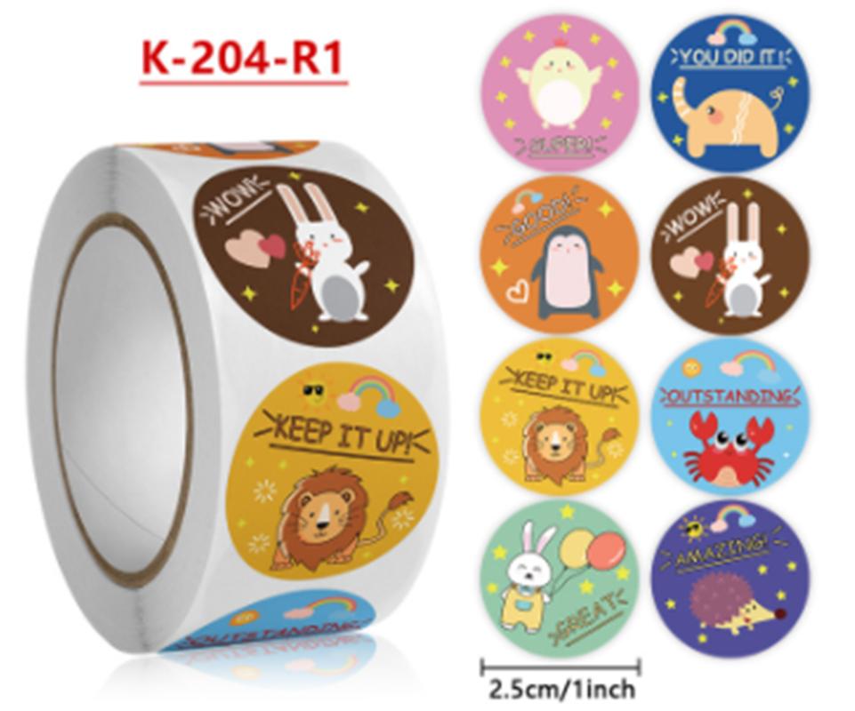 New 500pcs/roll Animals Stickers For Kids Teacher Reward Stickers School Classroom Supplies Round Encourage Stickers