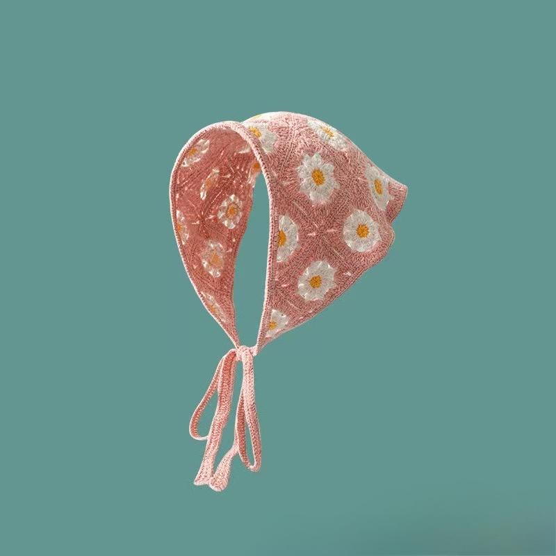 French Field Wind Sweet and Cute Knitted Triangular Headscarf Daisy Headscarf Women's Summer Pure Cotton Headband Headgear