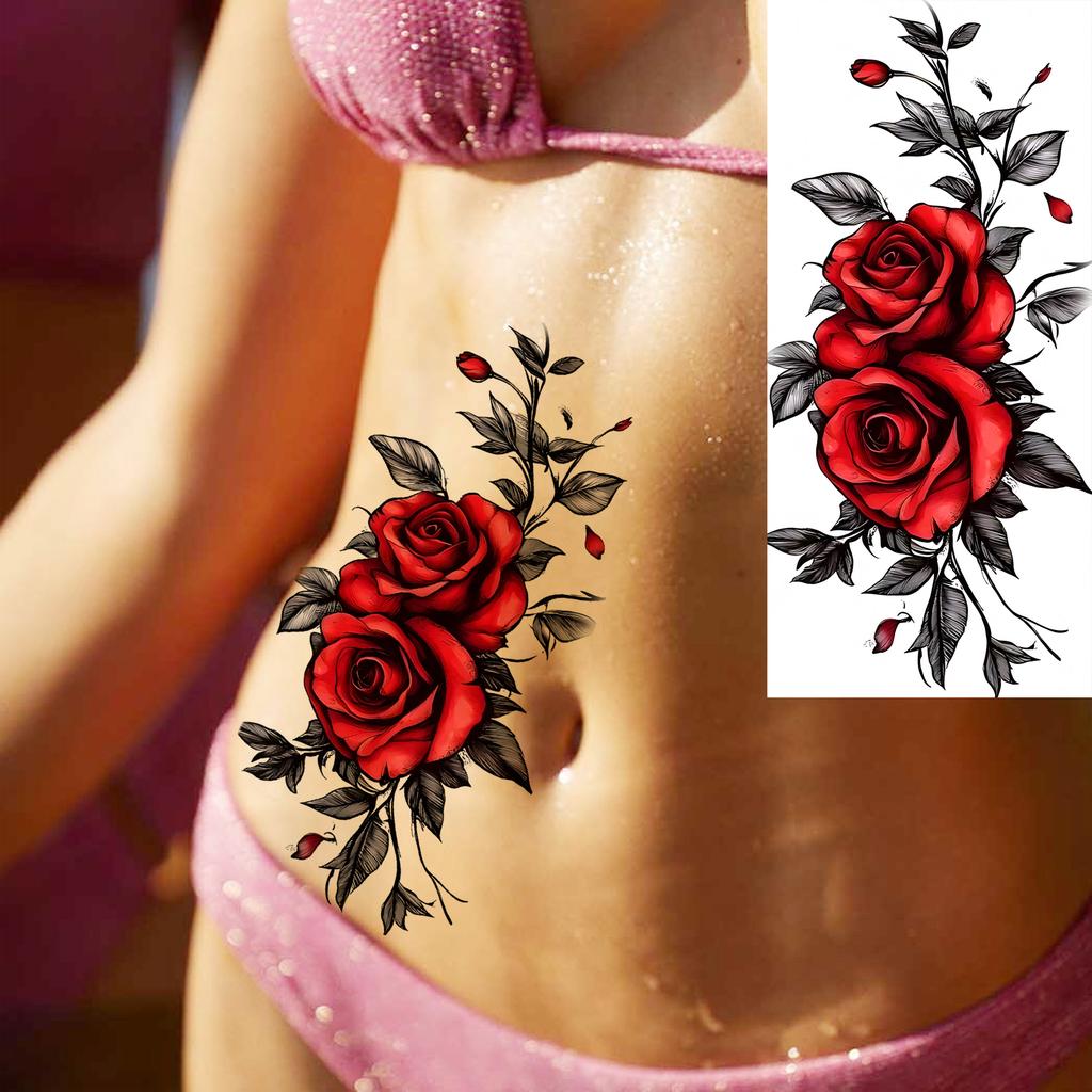 1 Sheet Rose Butterfly Phoenix Temporary Tattoo For Adult Hand Waist, Fake Tatoo Sticker Waterproof Long Lasting Realistic Tatoo