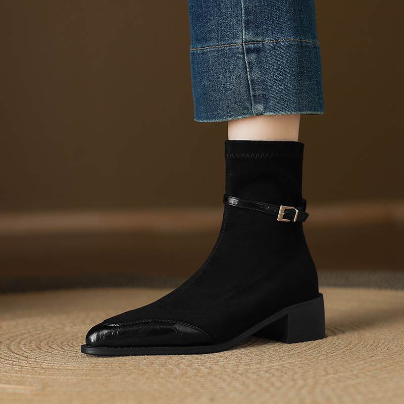 Krazing Po Microfiber Winter Pointed Toe Size 33 Western Boots Size 43 Flock Med Heels Ankle Boots