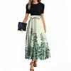 Women's Fashion Casual Belted Short Sleeve Round Neck Geometric Splicing Elegant Temperament Dresses