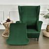 Wingback Chair Cover, Elastic Velvet, XL, Green, Universal Seat