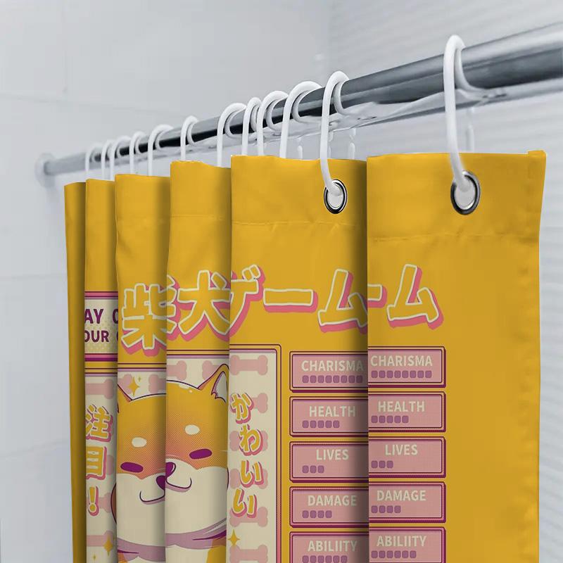 Süßer Shiba Inu Hund Badezimmer Duschvorhang Wasserdicht Bauernhaus Dekor Japanischer Stil Waschraum Stoff Hintergrund Heimdekoration