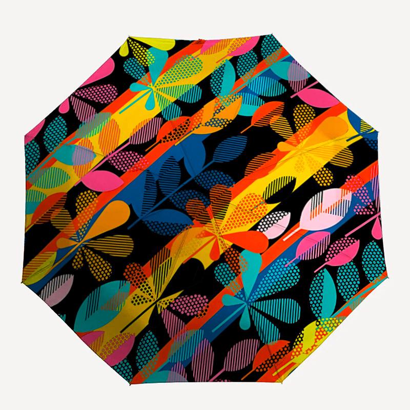 

1pc Abstract Pattern Automatic Folding Umbrella - Compact 8-Rib Design, Durable Plastic & Iron, Festive Gift, Compact Umbrellan040