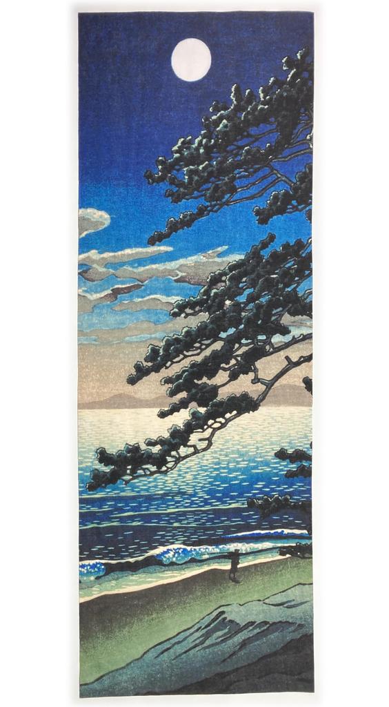 Ukiyo-e hand towel by Kawase Hasui, Spring Moon (Ninomiya Beach)