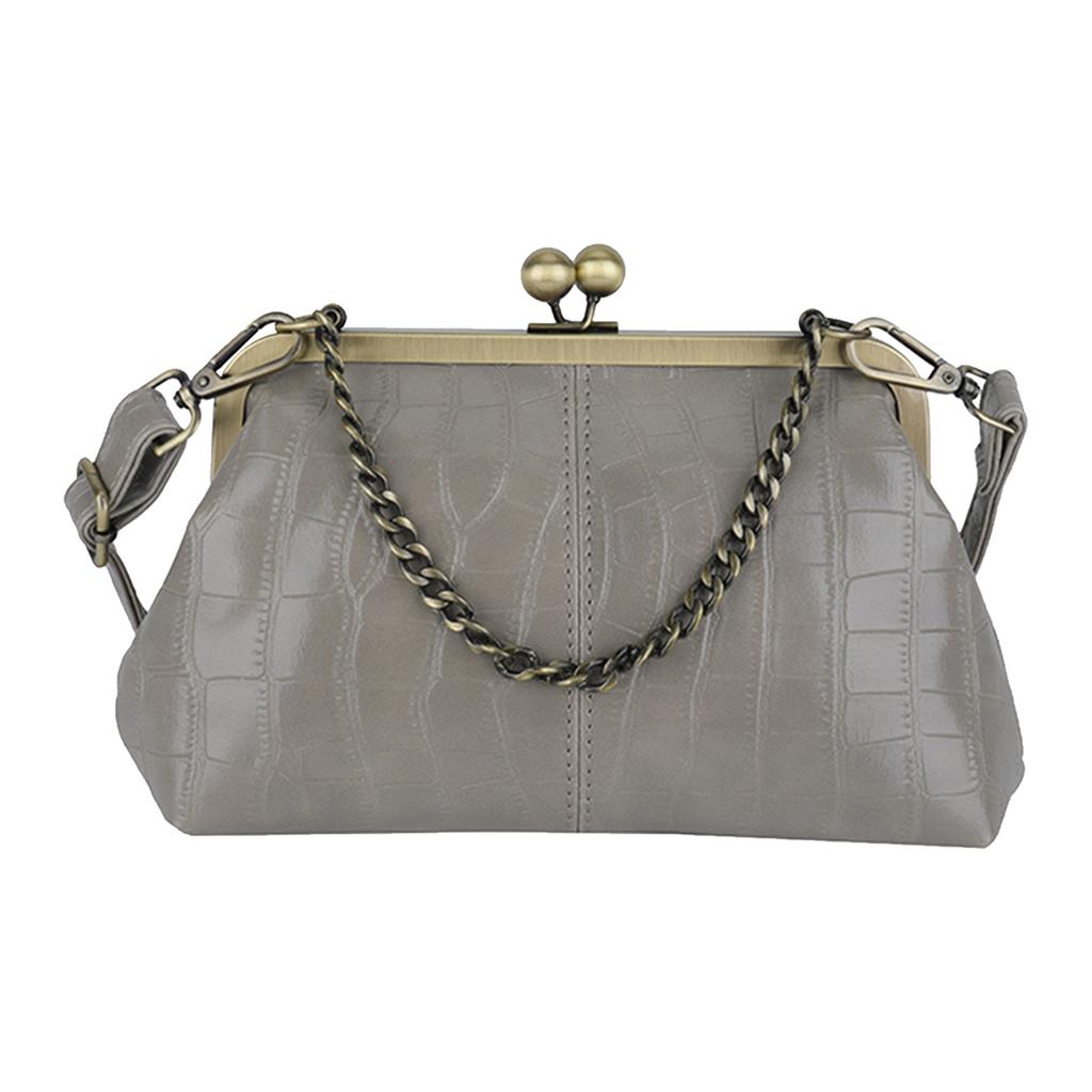 Women Girls PU Leather Kiss Lock Shoulder Bag One Shoulder Crossbody Bag Clip on Chain Handbag for Work School Travel Shopping