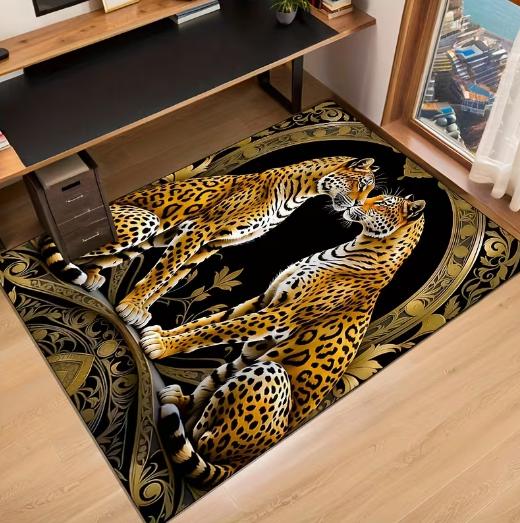 1-piece Leopard Print Couple Style Carpet Suitable for Kitchen, Bathroom, Laundry Room and Home Decoration