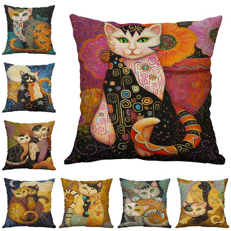 Square 177" Vintage Cats Pillow Case Cover Sofa Waist Cushion Covers Home Decor