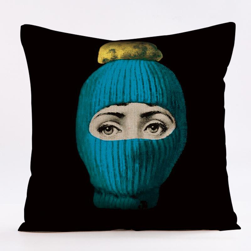 Abstract Nordic facial pattern throw pillow cover with short plush print for living room sofa decoration cushion cover