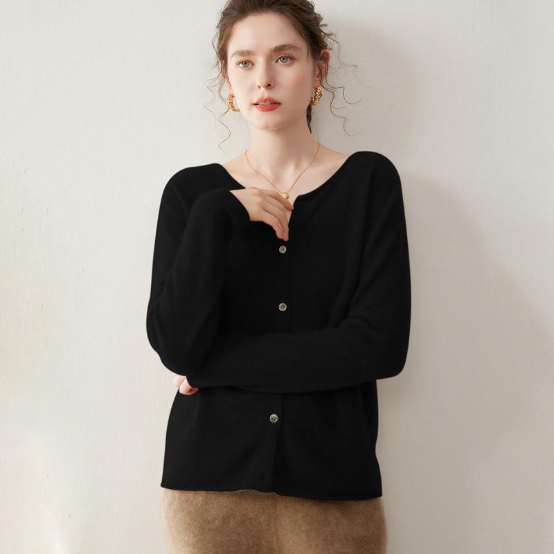 Korean Style Light Luxury Cashmere Cardigan - Women's Round Neck, Rolled Hem, Loose Fit, Slimming Knitwear Versatile Top