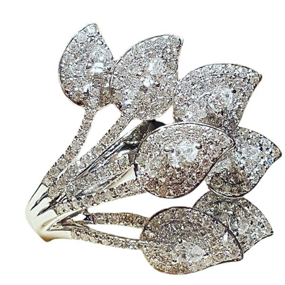 Elegant Leaf Zircon Rings for Women Fashion Micro Paved Engagement Party Rings
