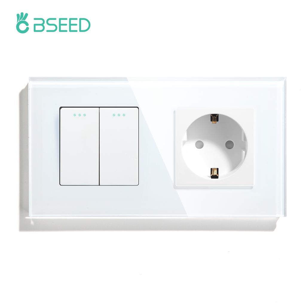 BSEED 1/2/3-fach Mechanische Taster Wandschalter Ein Aus Glas Stromschalter 2,1A Typ-C USB-Steckdose EU-Standard 1-Weg