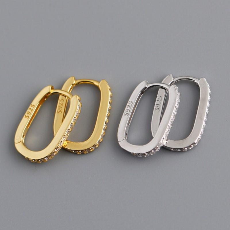 Silver Color Micro-inlaid Zircon U-Shape Hoop Earrings for Women Simple Square Earring Temperament Ear Jewelry Accessories