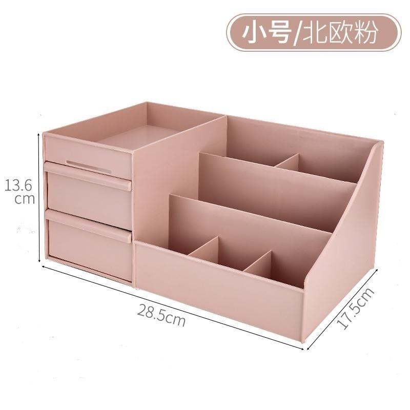 

Органайзер для макияжа для косметики большой вместимости, коробка для хранения косметики, настольный контейнер для украшений, лака для ногтей, макияжа с выдвижными ящиками розовый