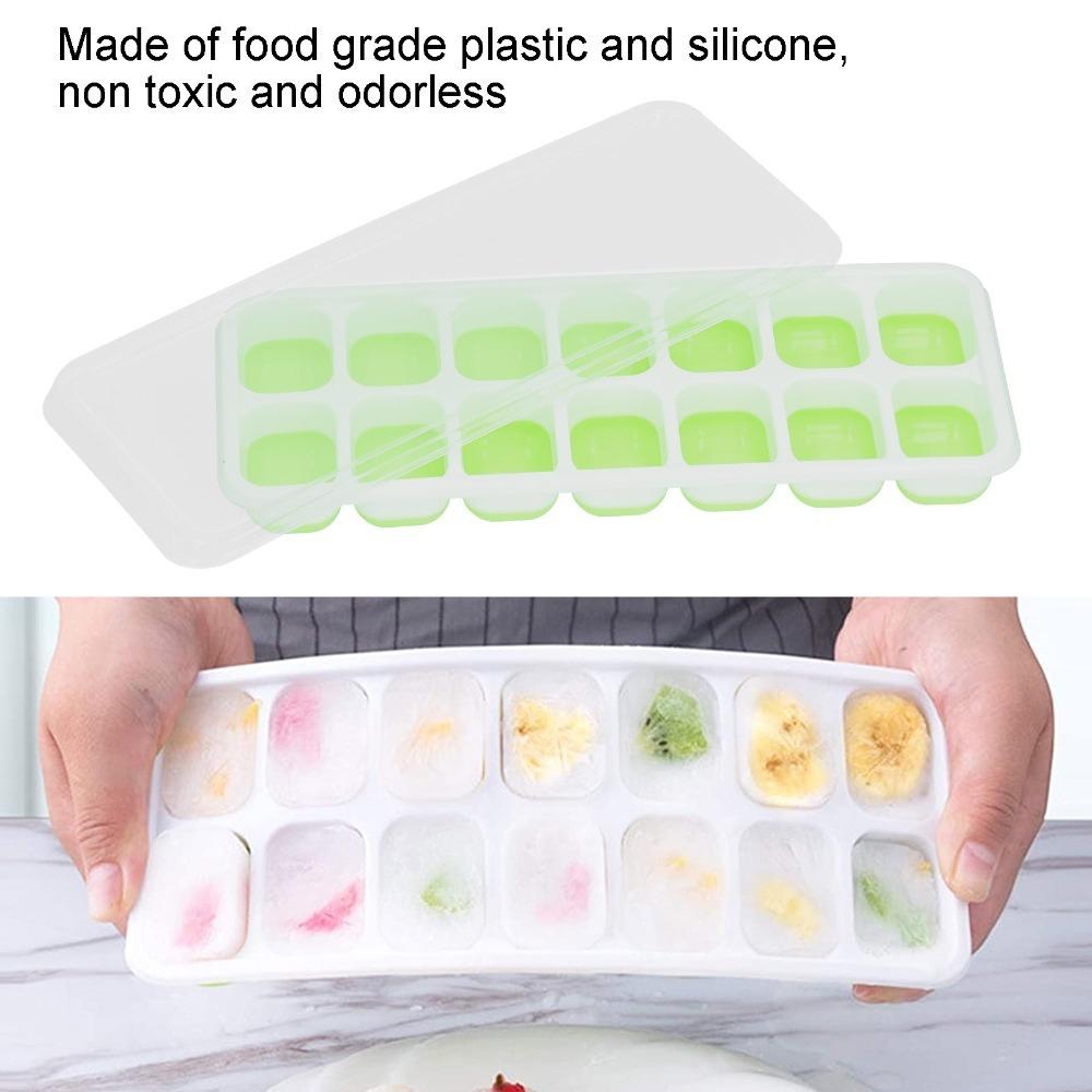 2pcs Removable Lid Ice Cube Tray Food Grade Silicone Freezer Ice Mold Stackable Ice Cube Mold  Home