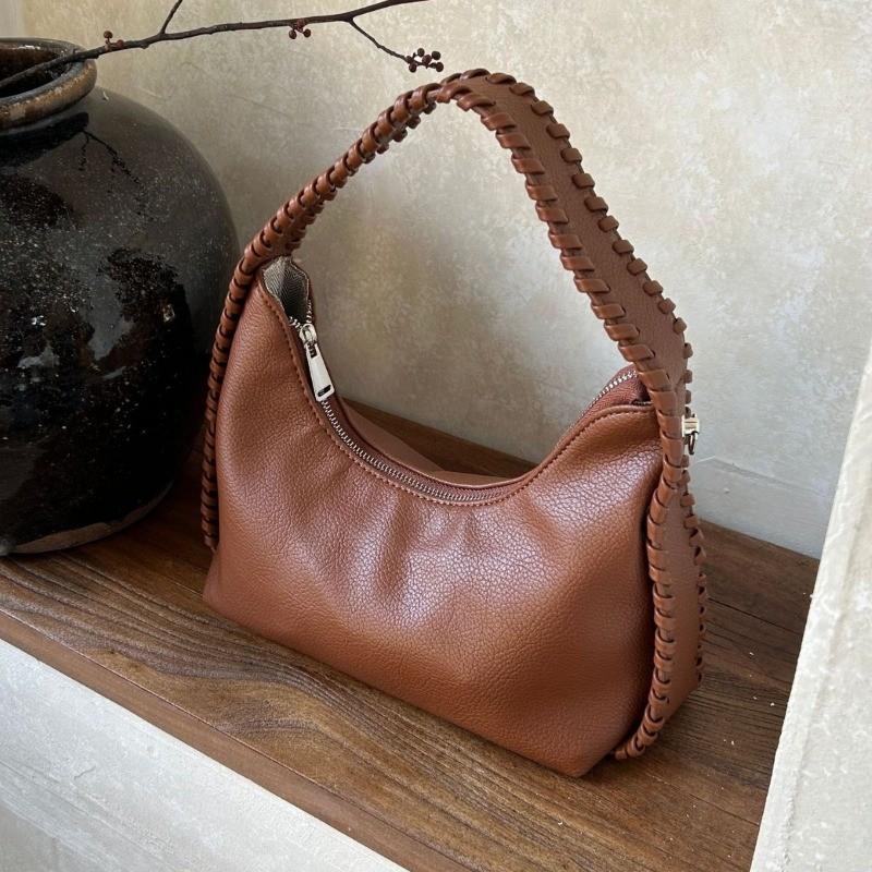 IELGY Woven Texture Fashion Underarm Bag Solid Color All-Match Crescent Bag Simple Trendy Portable One-Shoulder