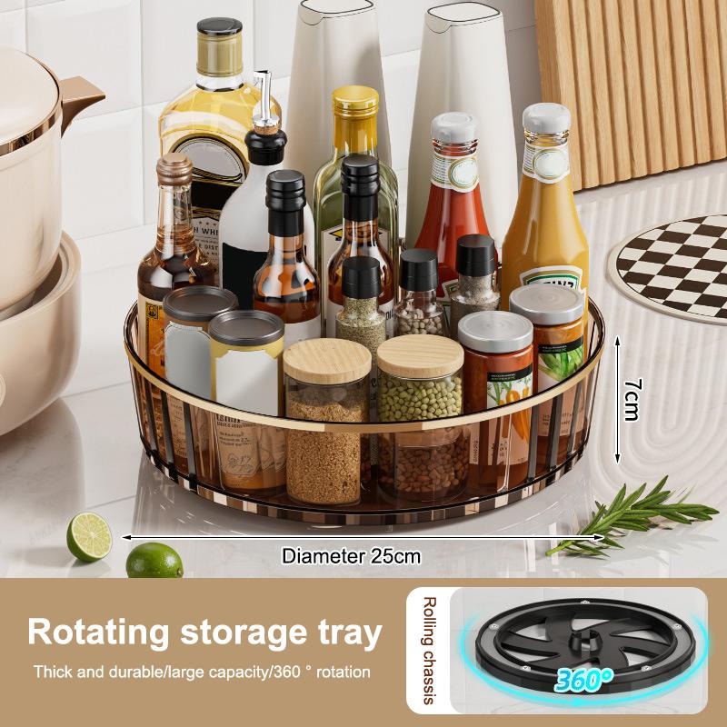 1Pc 360° Rotating Desktop Storage Spice Rack Large Capacity Condiments Organizer for Kitchen Bathroom Cosmetic Perfume Box