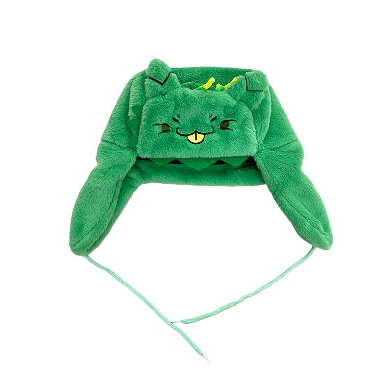 Cartoon Embroidery Windproof Double-Layered Cotton Insulated Coral Fleece Lei Feng Hat for Autumn/Winter Outdoor Ear Flap