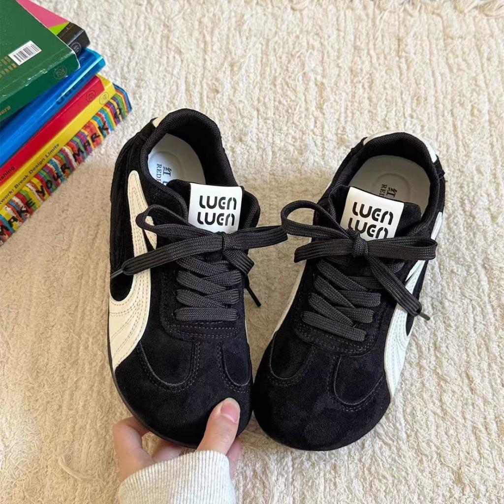 Retro Black Women's Autumn New Versatile Flat-bottomed Sports Casual Lightweight Little White Shoes Women