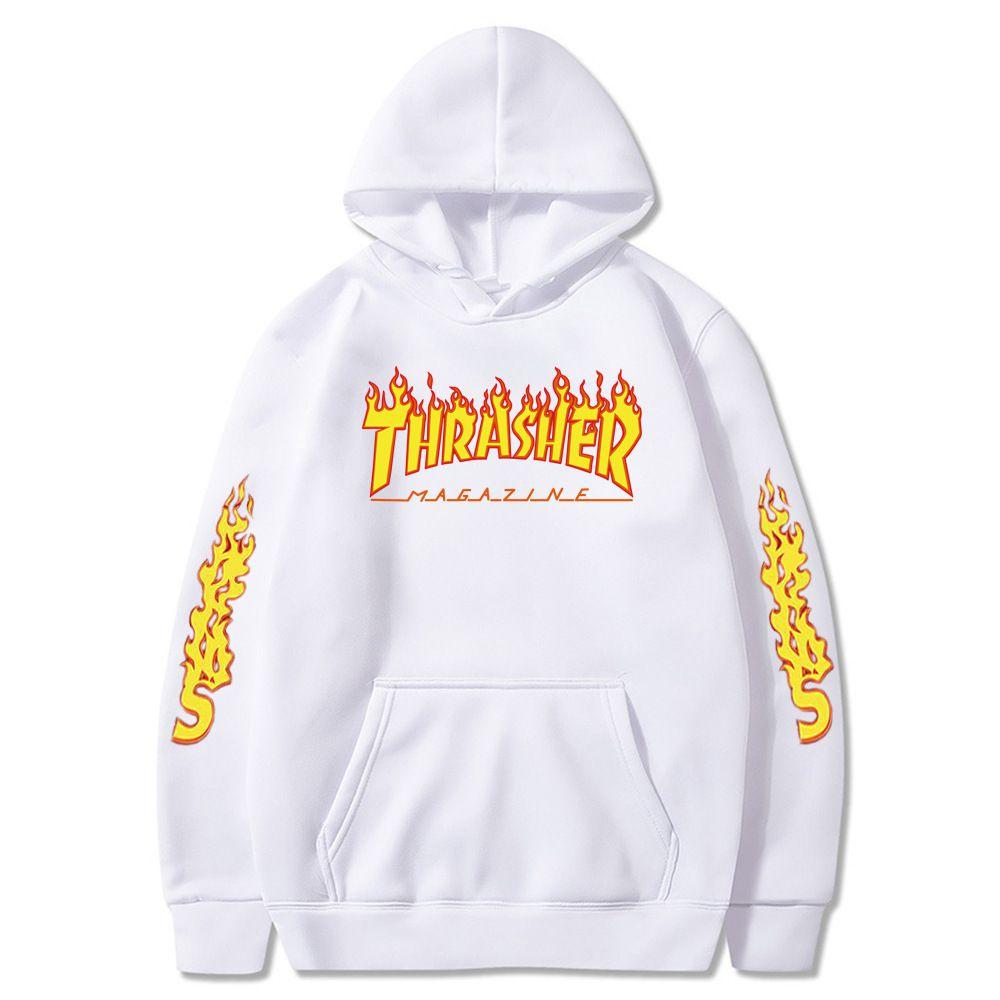 Plus Size Flame Print Pullover Hoodie Loose Fit Casual Couple Sweatshirt