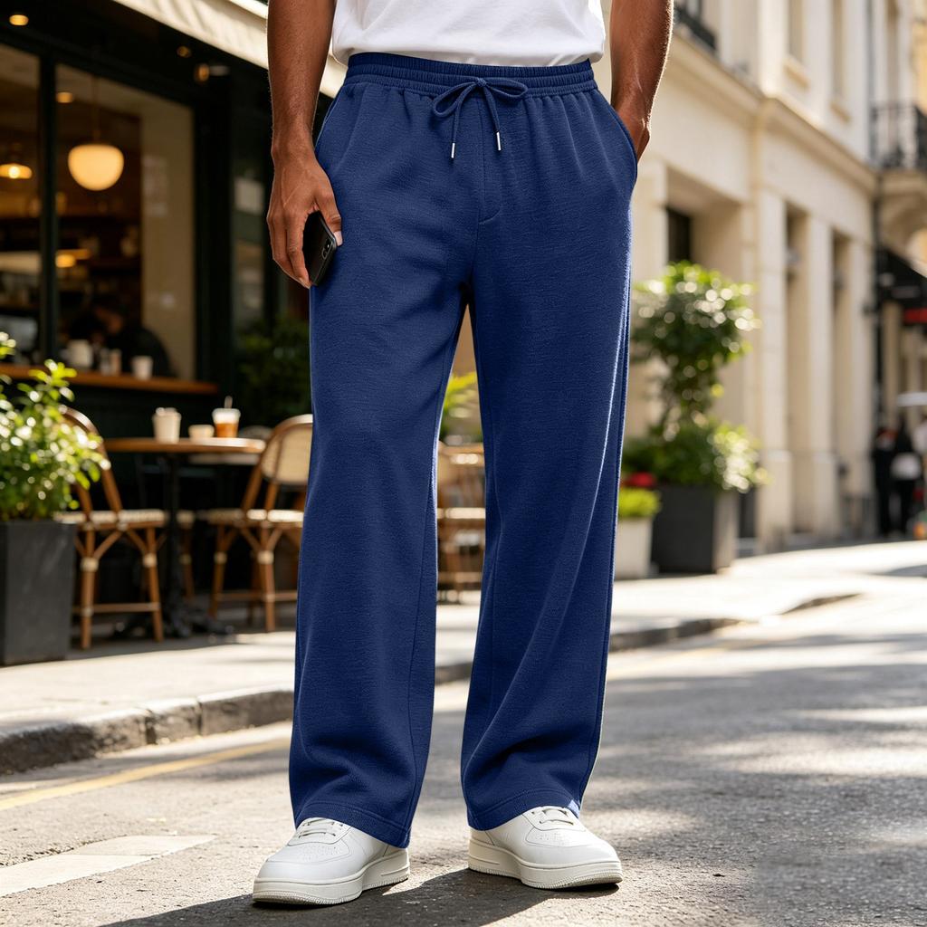 Men's Drawstring Elastic Waist Sweatpants - Color Loose Fit Joggers for Sizes