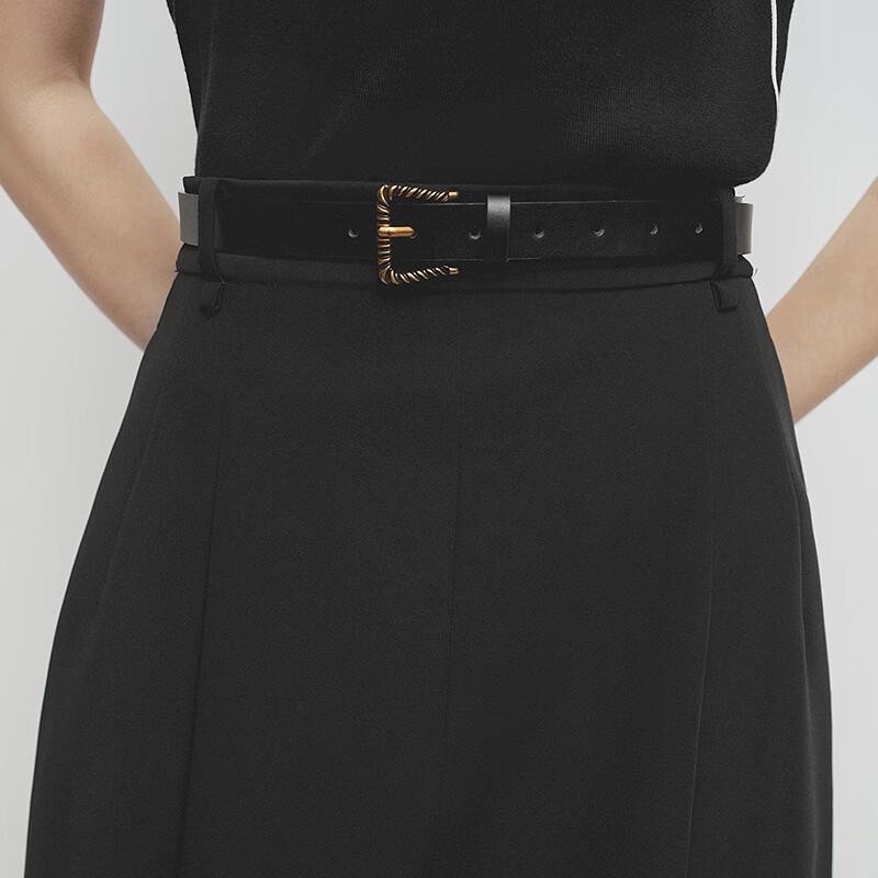 Women's Black Slit Hem A-Line Midi Skirt