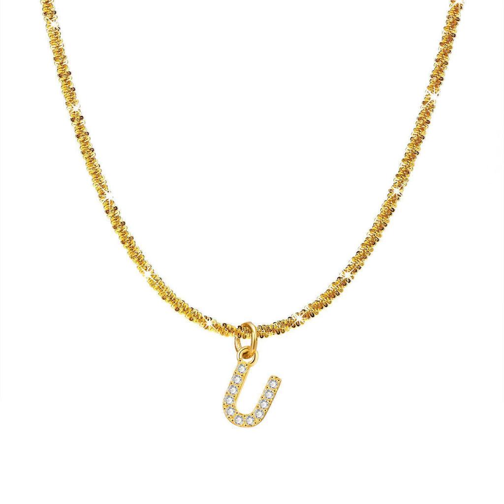 European and American Wind Titanium Steel Sparkling Necklace Women Inlaid with Zirconium 26 English Letters Pendant Collarbone Chain Girls High Sense