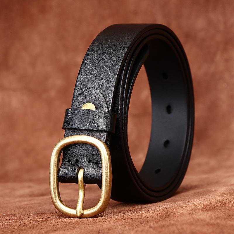 Light Luxury Minimalist Versatile Brass Pin Buckle Ins Style Women'S Belt Fashion Trend Internet Celebrity Same Leather Belt Women