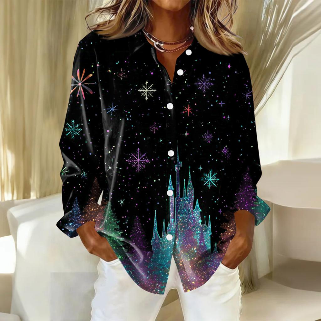 Dameskjorte med blomsterprintknapper, langermet avslappet vanlig skjorte bluser avslappet plussstørrelse basic topper