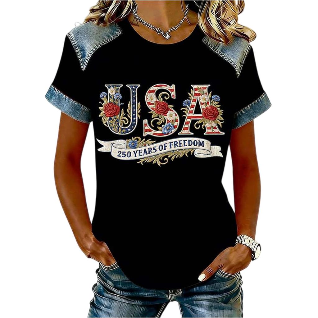 Damen Frühlingstop Sommerhemden für Damen Lässiges USA-Print-Design Damen Sommerhemden Damen Sommeroberteile Schick Lässig
