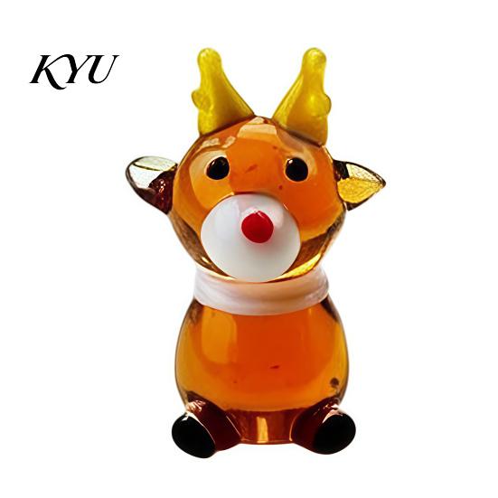 Modern Glass Xmas Sculpture Christmas Tree Figurine, Handmade Santa Deer Desk Decor, Miniature Tabletop Holiday Decoration Ornament for Car