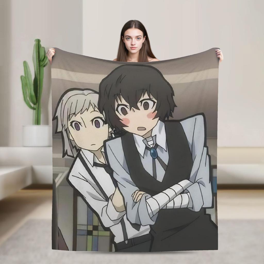 Anime Bungo Stray Dogs Blanket Coral Fleece Plush Print Multi-function Warm Throw Blankets for Sofa Bedroom Bedspreads