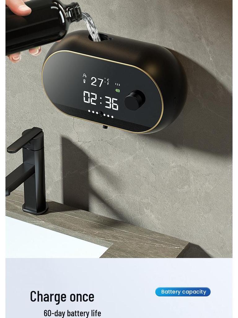 Wall-Mounted Smart Induction Foam Hand Sanitizer with USB Charging & Clock