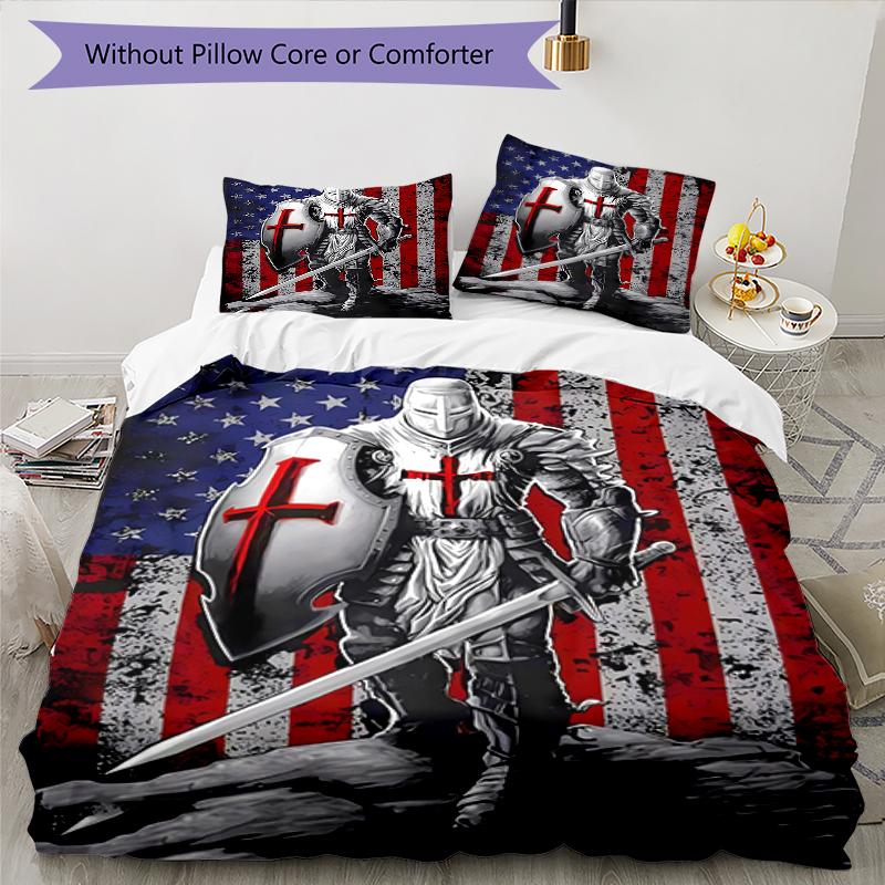 3pcs Knights Templar1 Pattern Bedding Set Duvet Cover Set Includes Duvet Cover &pillowcases, Perfect All Season Bedroom Decoration & Gift
