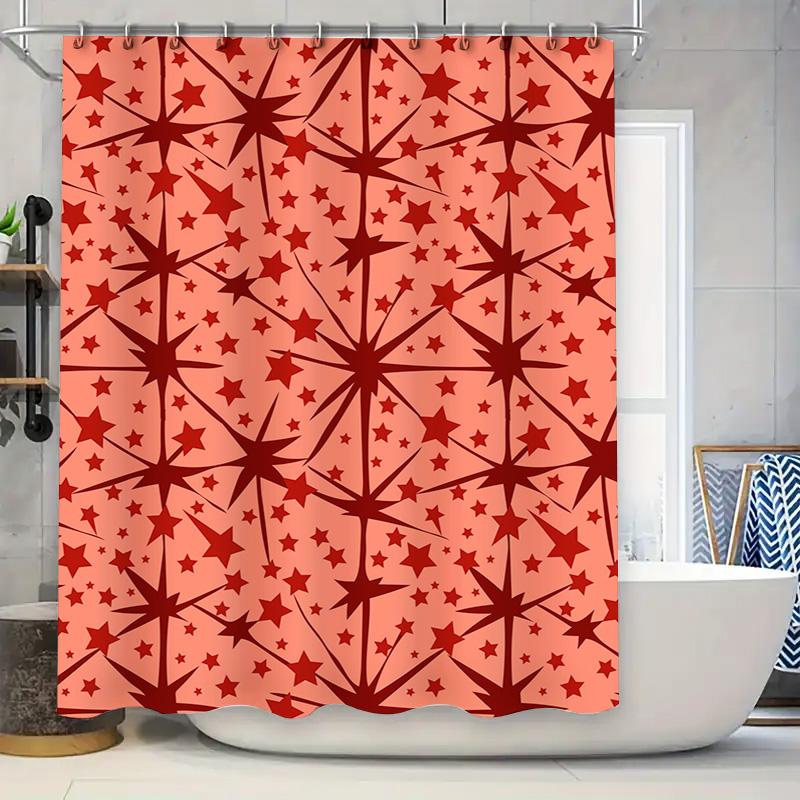 

Modern Red Star Pattern Shower Curtain Waterproof Bath Room Decor Hanging Decoration W60H190(CM)-1 Pcs