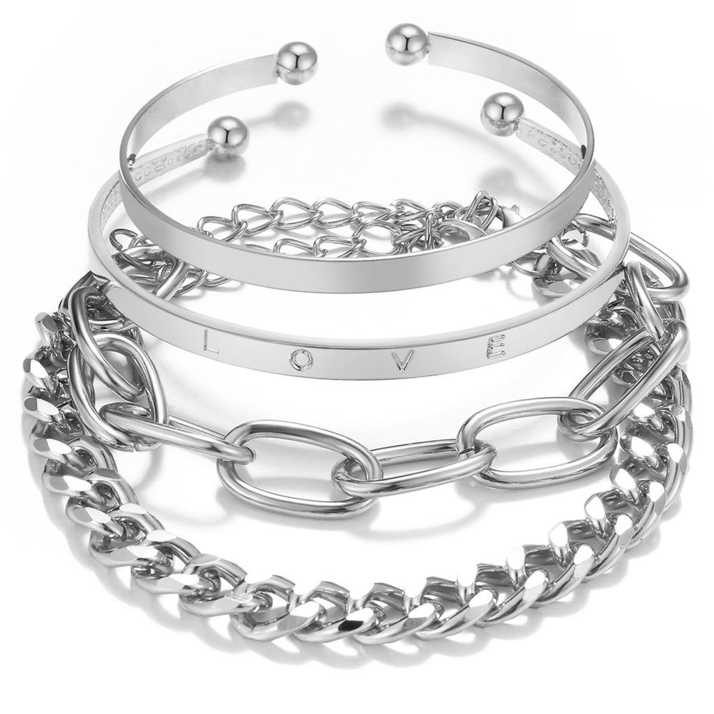 Retro Thick Chain Bracelet Set - Retro Bracelets - Women's Hand Chain Set