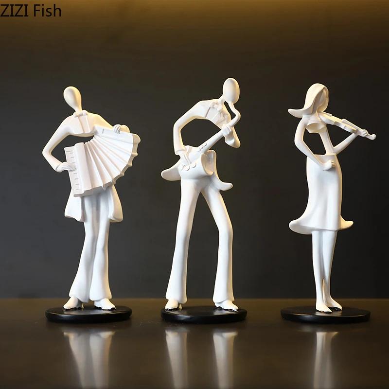 Creative Band Figures Statue Accordion Musician Desk Decoration Ornaments Characters Resins Sculpture Room Aesthetic Decor
