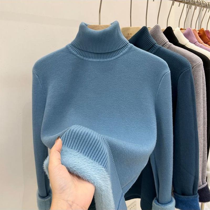 Women's High Collar Fleece Sweater: Stylish, Warm Long Sleeve Top for Autumn/Winter 2024