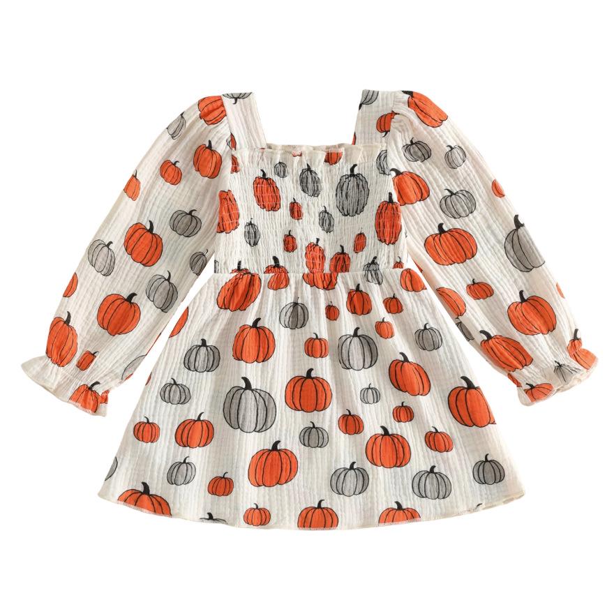Girls' Halloween Princess Puff Sleeve Dress with Square Neck and Cinched Waist
