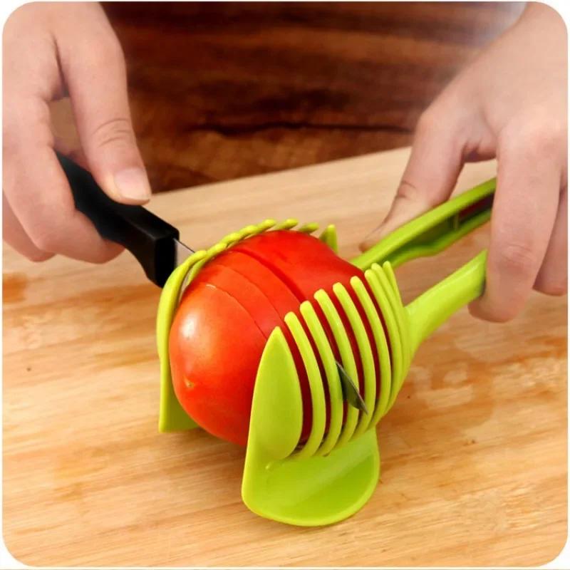 1pc Tomato Slicer Fruits Cutter Stand Utensilios De Cozinha Assistant Lounged Tomato Lemon Shreadders Slicer Random Color