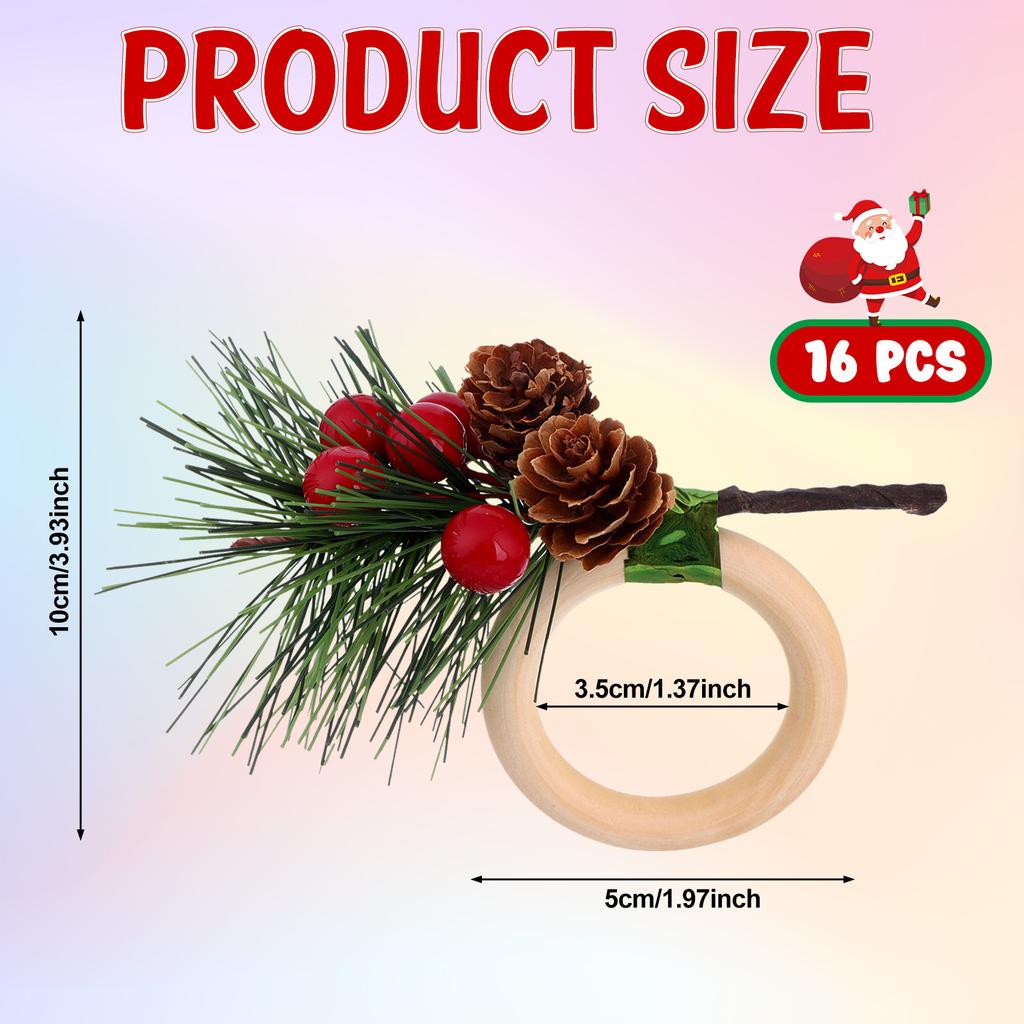 16 Pieces Christmas Napkin Rings Holder Pine Cones Napkin Rings Holder Wood Christmas Napkin Rings Dining Table Setting Decorati