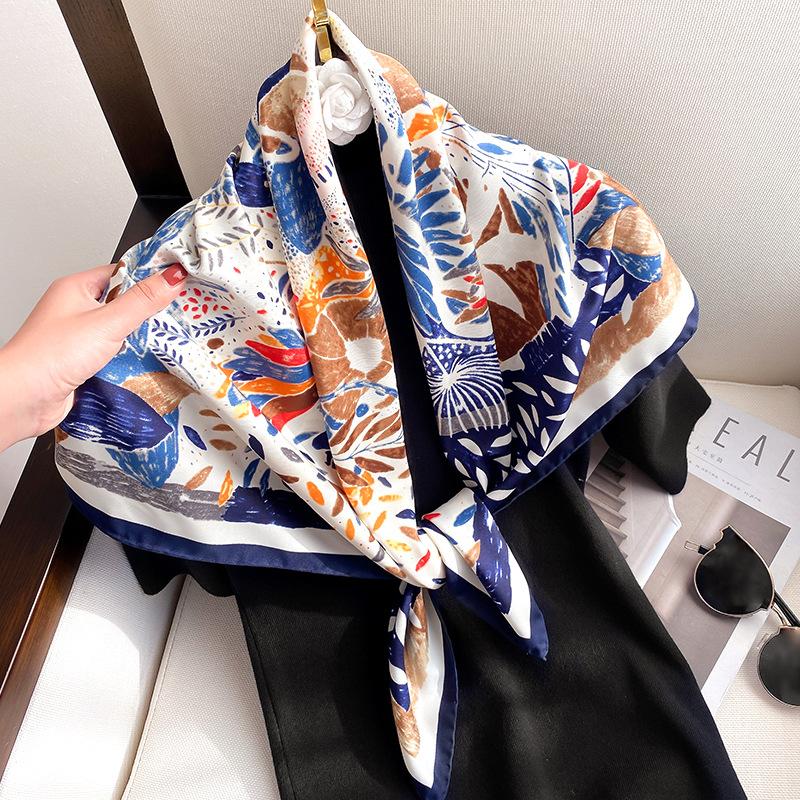 

Women Brand Designer Scarf Fashion Oil Painting Aztec Silk Scarves Square Small Handkerchief Neck Snood Bag Hijab 90*90Cm