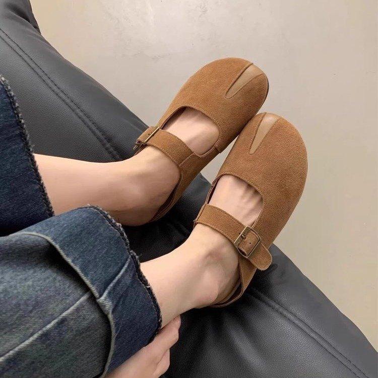 Soft leather version~ retro Boken shoes women wear platform bag head half slippers one-word buckle casual lazy Muller slippers